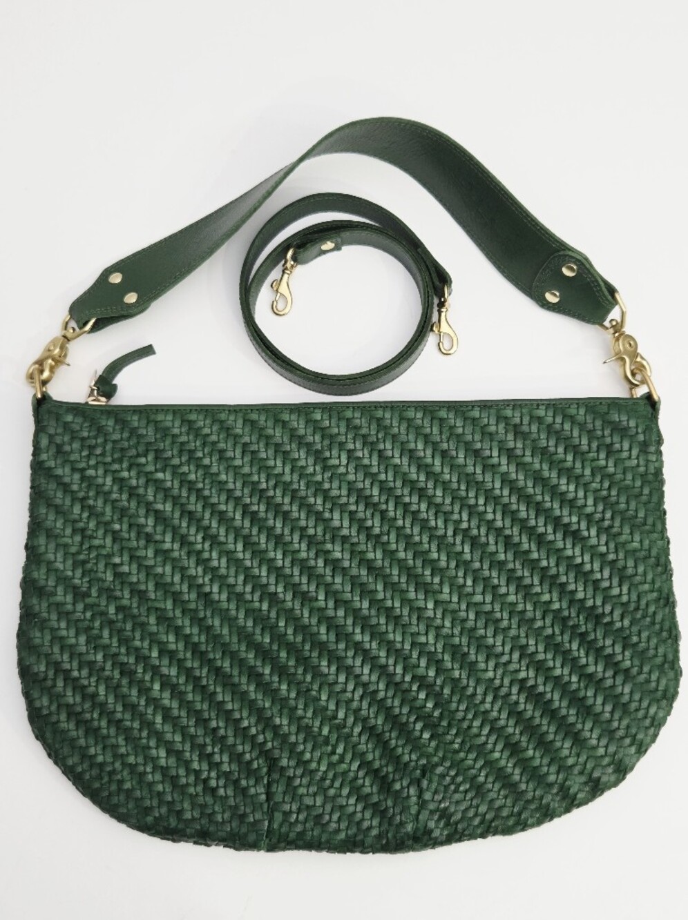 EXCELLENT CLARE V MOYEN MESSENGER BAG - EVERGREEN WOVEN ZIG-ZAG LEATHER - Picture 6 of 11